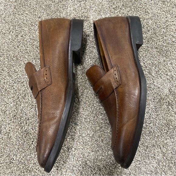 Di Bianco SPQR Apron Toe Brown Penny Loafer shoes US 10.5 Italy Pebble Leather - Picture 5 of 12